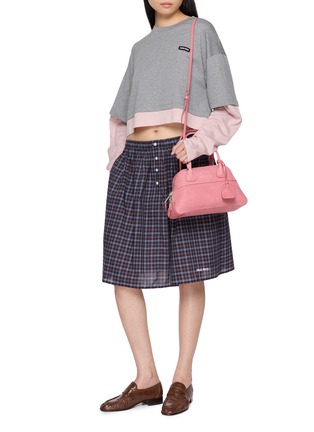 模特儿示范图 - 点击放大 - MIU MIU - Long Sleeve Layered Striped Cotton Jersey Cropped Top