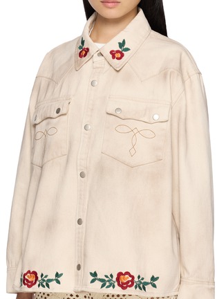  - FOUND - Floral Embroidered Western Light Wash Denim Shirt