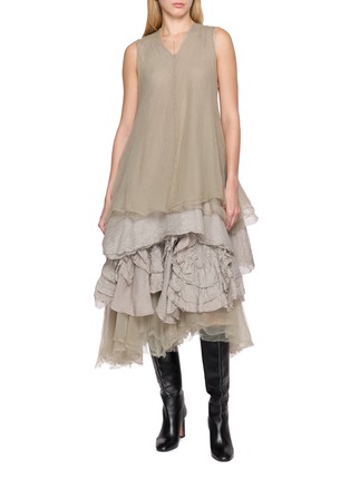 模特儿示范图 - 点击放大 - MARC LE BIHAN - Layered Floral Tulle Midi Skirt