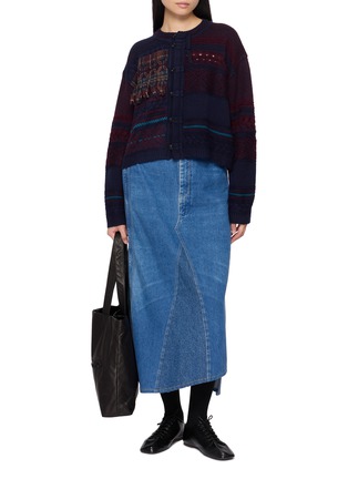 模特儿示范图 - 点击放大 - Y'S - Tyrolean Patchwork Intarsia Knit Cardigan