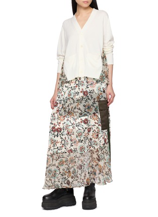 模特儿示范图 - 点击放大 - SACAI - Floral Print Knit Cardigan