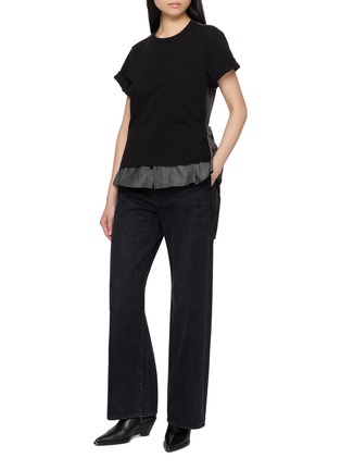 模特儿示范图 - 点击放大 - SACAI - Hybrid Buckled Belt Denim Back T-Shirt