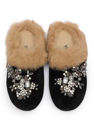 细节 - 点击放大 - NAN-KU COUTURE - Embellished Suede Shearling Clogs