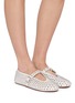 模特儿示范图 - 点击放大 - ALAÏA - Strass Mary Jane Leather Ballet Flats