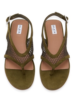 细节 - 点击放大 - ALAÏA - Fishnet Suede Thong Sandals