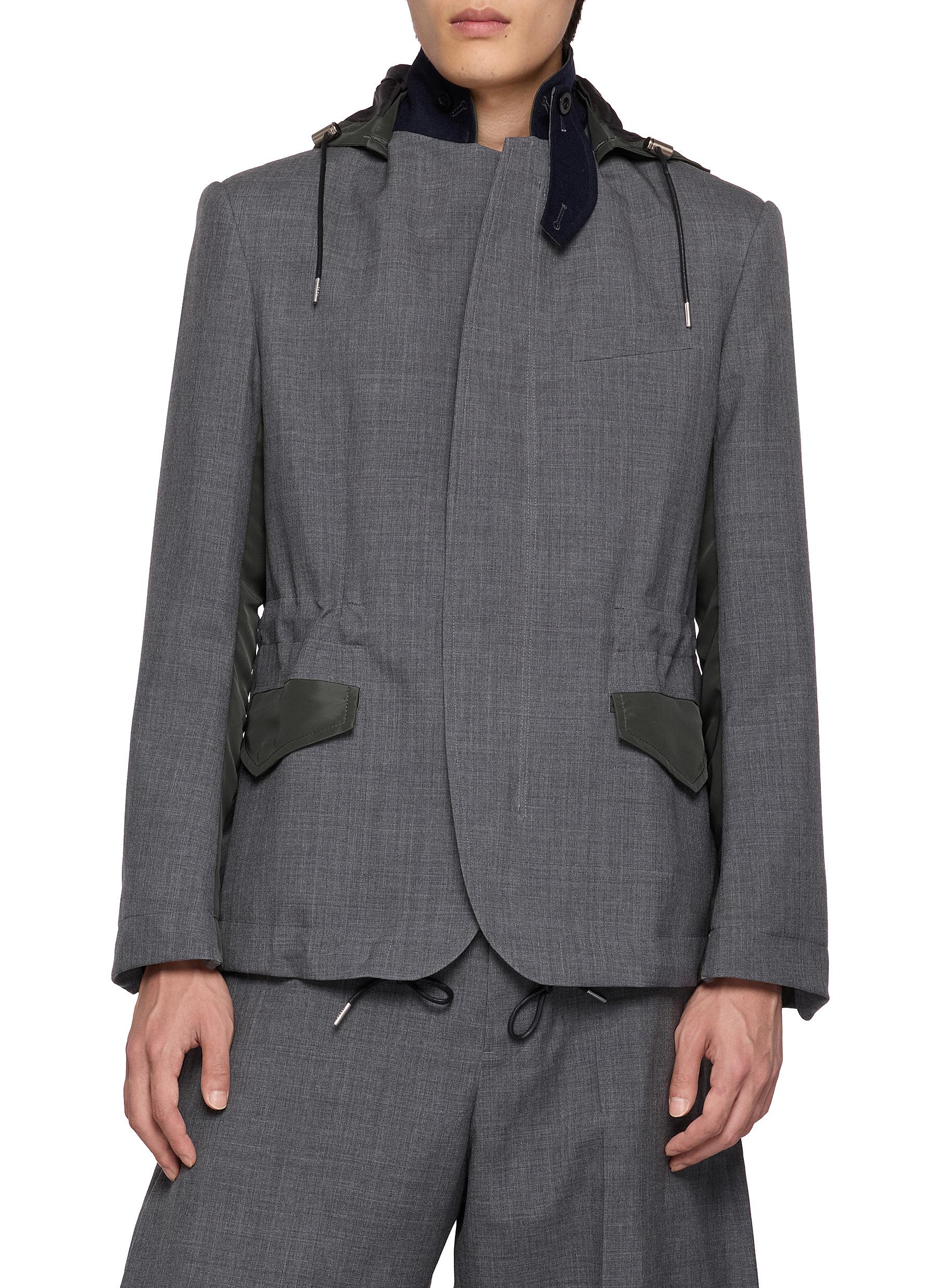 sacai 22ss Suiting Mix Jacket ネイビー/グレー SACAI | Hybrid Suiting Nylon Twill Jacket | Men | Lane Crawford
