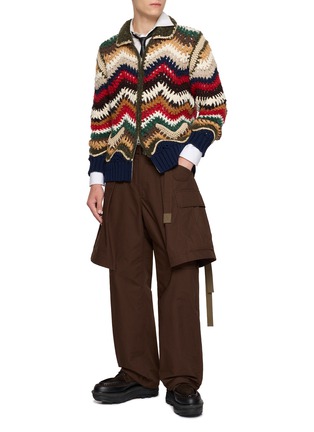 模特儿示范图 - 点击放大 - SACAI - Chevron Crochet Knit Blouson Jacket