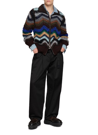 模特儿示范图 - 点击放大 - SACAI - Chevron Crochet Knit Blouson Jacket
