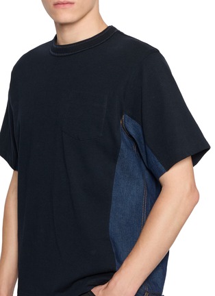  - SACAI - 牛仔拼接棉质短袖 T 恤