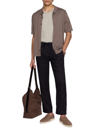 模特儿示范图 - 点击放大 - FRESCOBOL CARIOCA - Oscar Elasticated Drawstring Waistband Cotton Linen Pants