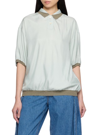 首图 - 点击放大 - FAFAMOON - Short Sleeve Double Collar Contrast Trim Polo Top
