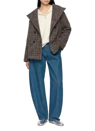 模特儿示范图 - 点击放大 - MOUCHE - Hooded Double Breasted Tweed Jacket