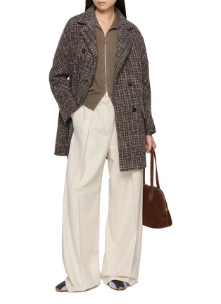模特儿示范图 - 点击放大 - MOUCHE - Notch Lapel Double Breasted Tweed Coat
