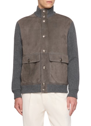 首图 - 点击放大 - BRUNELLO CUCINELLI - Leather Panel Knit Bomber Jacket