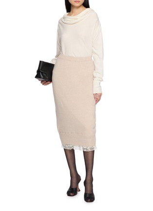 模特儿示范图 - 点击放大 - ERMANNO SCERVINO - Embroidered Lace Trim Knit Midi Skirt