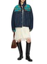模特儿示范图 - 点击放大 - MAISON BADIGO - Aztec Patchwork Dark Wash Denim Jacket