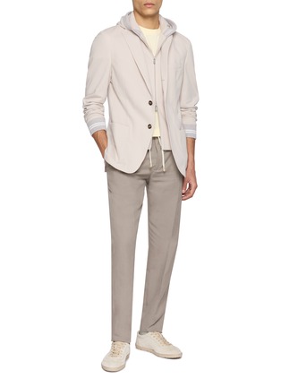 模特儿示范图 - 点击放大 - ELEVENTY - Detachable Hooded Bib Jersey Sleeve Cotton Blazer