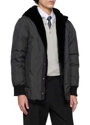 细节 - 点击放大 - YVES SALOMON - Side Mink Fur Wool Blend Parka