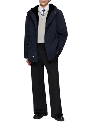 模特儿示范图 - 点击放大 - YVES SALOMON - Side Mink Fur Wool Blend Parka