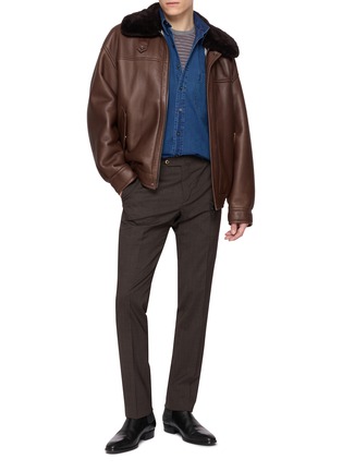 模特儿示范图 - 点击放大 - YVES SALOMON - Beaver Fur Collar Leather Jacket