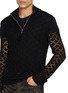  - TAAKK - Semi Sheer Openwork Half Zip Sweater