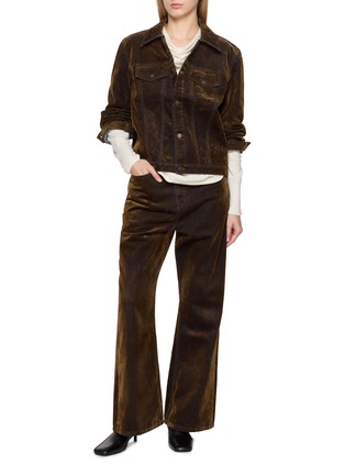 模特儿示范图 - 点击放大 - TONYWACK - Flocked Dark Wash Denim Flared Pants