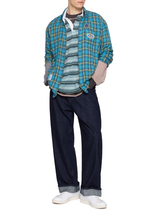 模特儿示范图 - 点击放大 - SONG FOR THE MUTE - Contrast Rugby Striped Cotton T-Shirt