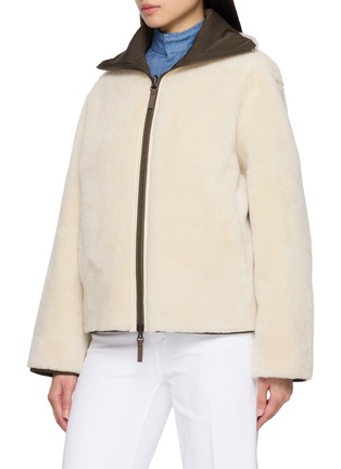 细节 - 点击放大 - YVES SALOMON - Reversible Contrast Collar Leather Jacket