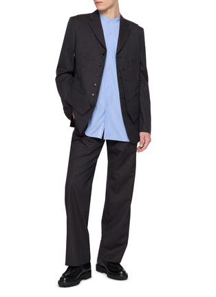 模特儿示范图 - 点击放大 - COMME DES GARÇONS HOMME DEUX - Single Breasted Layered Vest Dobby Stripe Blazer