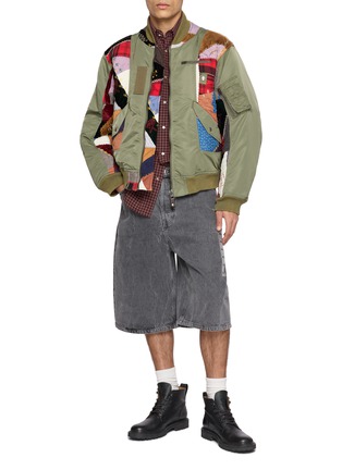 模特儿示范图 - 点击放大 - KHOKI - Quilted Patchwork Bomber Jacket