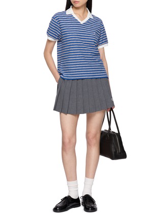 模特儿示范图 - 点击放大 - CLOVE - Multi Striped Contrast Trim Polo Shirt