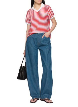 模特儿示范图 - 点击放大 - CLOVE - Multi Striped Contrast Trim Polo Shirt