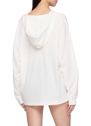 背面 - 点击放大 - CLOVE - Long Sleeve Deep V-Neck Lace Up Hooded Cotton Top