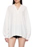 首图 - 点击放大 - CLOVE - Long Sleeve Deep V-Neck Lace Up Hooded Cotton Top