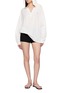 模特儿示范图 - 点击放大 - CLOVE - Long Sleeve Deep V-Neck Lace Up Hooded Cotton Top