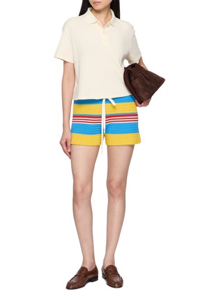 模特儿示范图 - 点击放大 - CLOVE - Button Placket Waffle Knit Polo Shirt