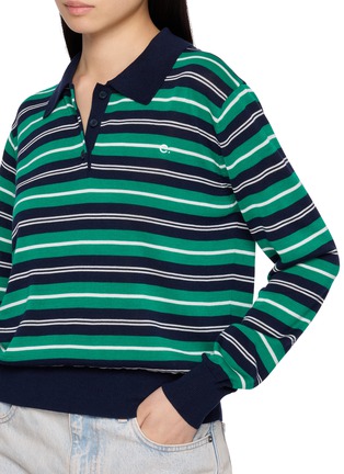  - CLOVE - Striped Button Placket Polo Collar Sweater