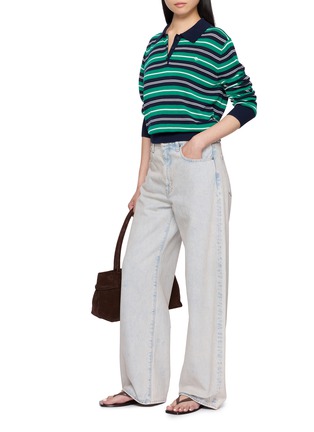 模特儿示范图 - 点击放大 - CLOVE - Striped Button Placket Polo Collar Sweater