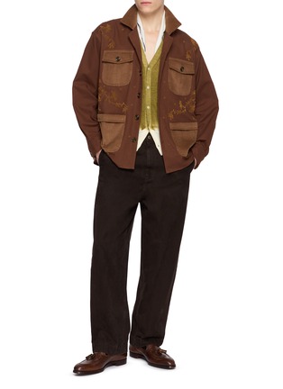 模特儿示范图 - 点击放大 - BAZISZT - Anakin Embroidered Contrast Corduroy Pocket Overshirt
