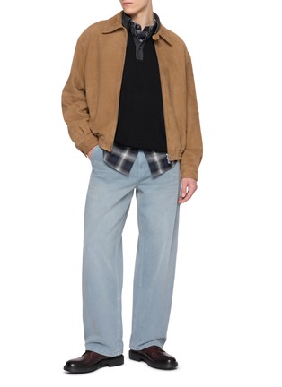 模特儿示范图 - 点击放大 - SOLID HOMME - Contrast Denim Collar Polo Sweatshirt
