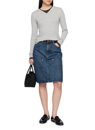 模特儿示范图 - 点击放大 - DALA - Workers Panelled Cotton Denim Midi Skirt
