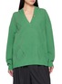 首图 - 点击放大 - FAFAMOON - Diamond Stitch V-Neck Hooded Knit Top