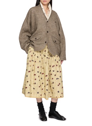 模特儿示范图 - 点击放大 - FAFAMOON - Floral Contrast Collar Wool Jacket