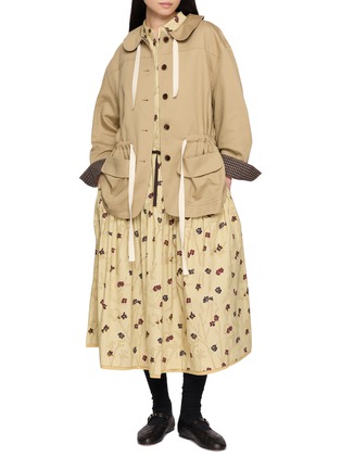模特儿示范图 - 点击放大 - FAFAMOON - Drawstring Waist Button Front Coat