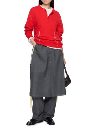 模特儿示范图 - 点击放大 - SONIA CARRASCO - Exposed Stitch Knit Polo Shirt
