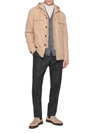 模特儿示范图 - 点击放大 - ELEVENTY - Detachable Hood Insert Padded Wool Shirt Jacket