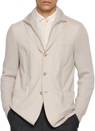  - ELEVENTY - Knit Sleeve Wool Blazer with Detachable Bib