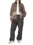 模特儿示范图 - 点击放大 - AND WANDER - Hooded Shaggy Jacquard Knit Zip Up Jacket