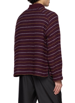 背面 - 点击放大 - ANCELLM - Long Sleeve Textured Striped Polo Shirt