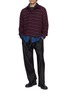 模特儿示范图 - 点击放大 - ANCELLM - Long Sleeve Textured Striped Polo Shirt